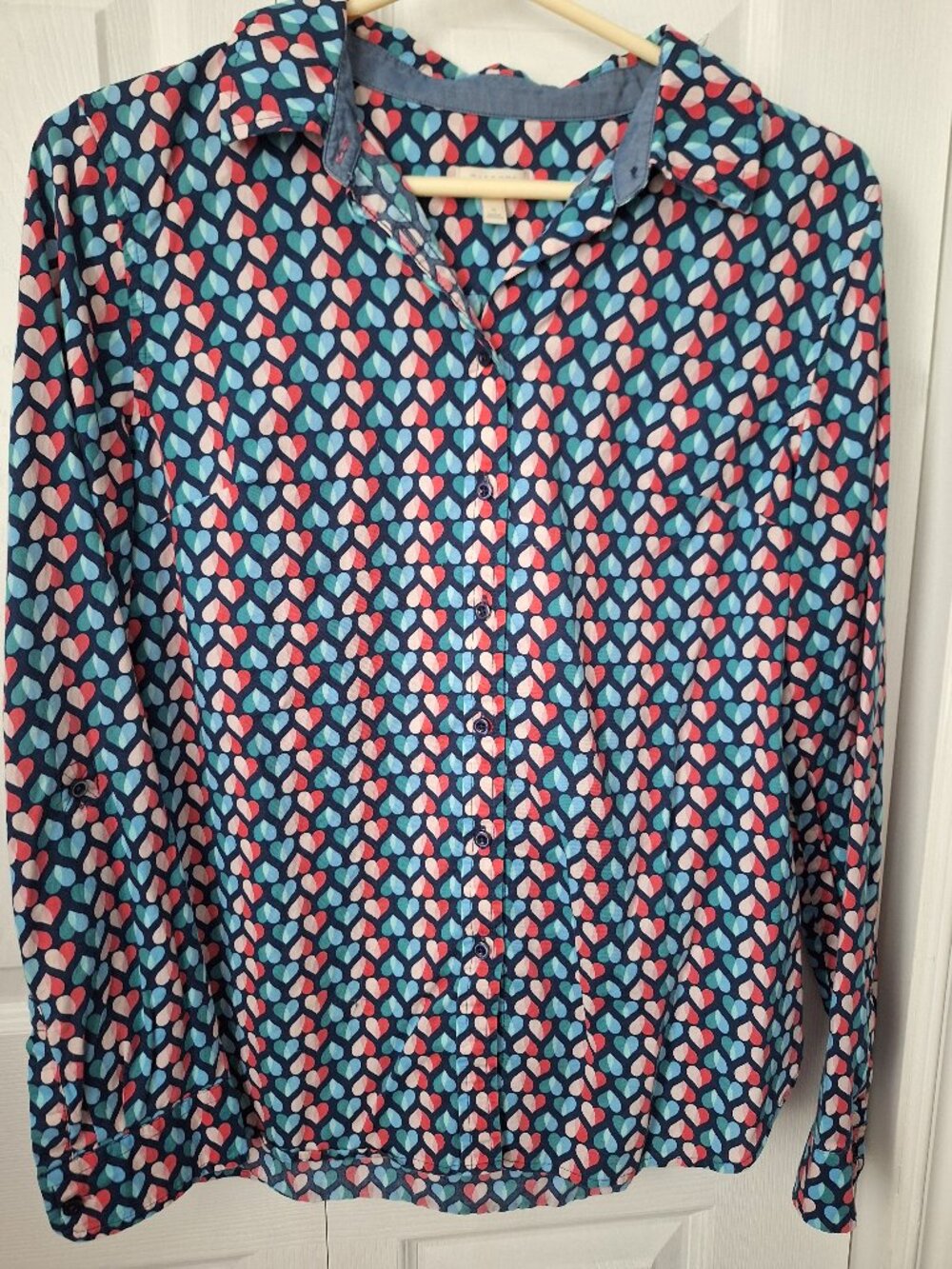 Talbots Pink and Blue Hearts Cotton Button Down Shirt